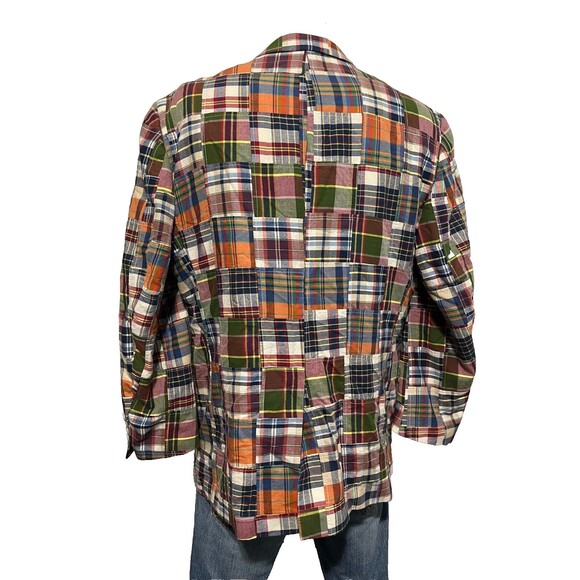 Vintage Jos A Bank Mens Cotton Madras Patchwork Plaid Sport Coat 43R - Picture 2 of 9